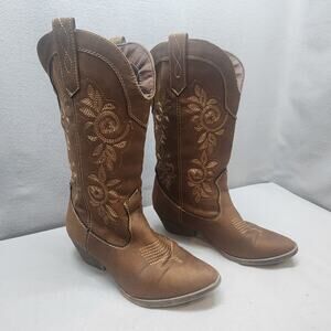 Rampage Western Cowboy Boots Brown Faux Leather Women's Sz 7.5